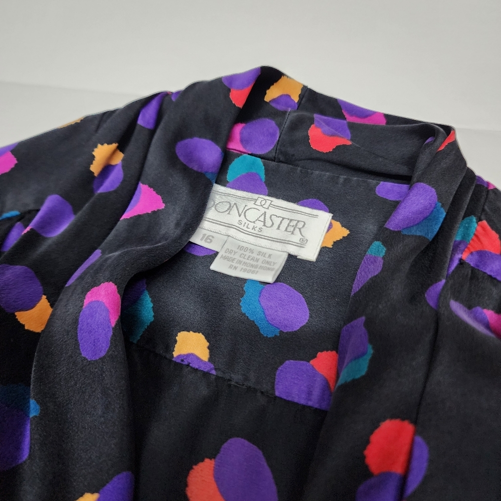 Doncaster Silk Blouse Vintage Black Mulicolor Luxury Old Money Heritage - Picture 4 of 7